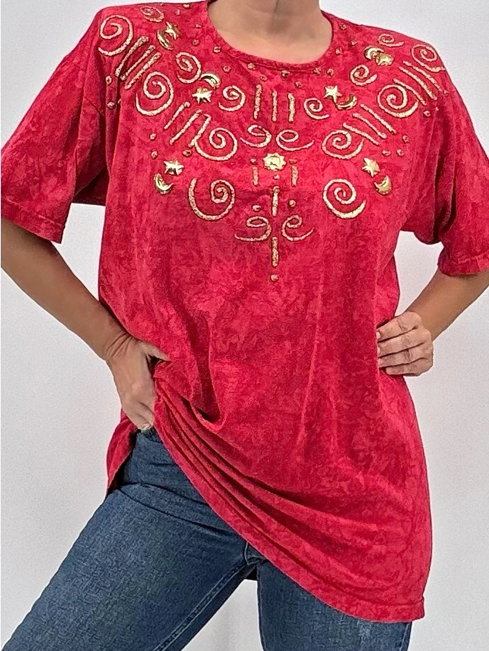 Vintage 90s Wearable Art To Wear Whimsical Pop Art Celestial Print Tunic Top NWT